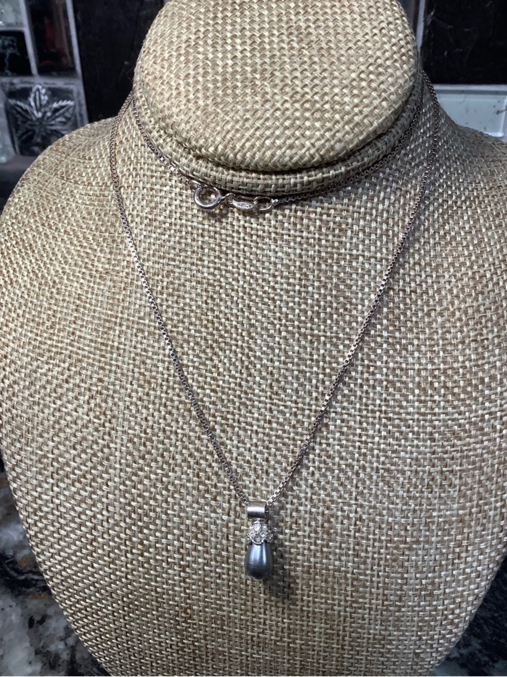 Sterling Silver Faux Gray Teardrop Pearl Pendant Necklace - Women Jewelry